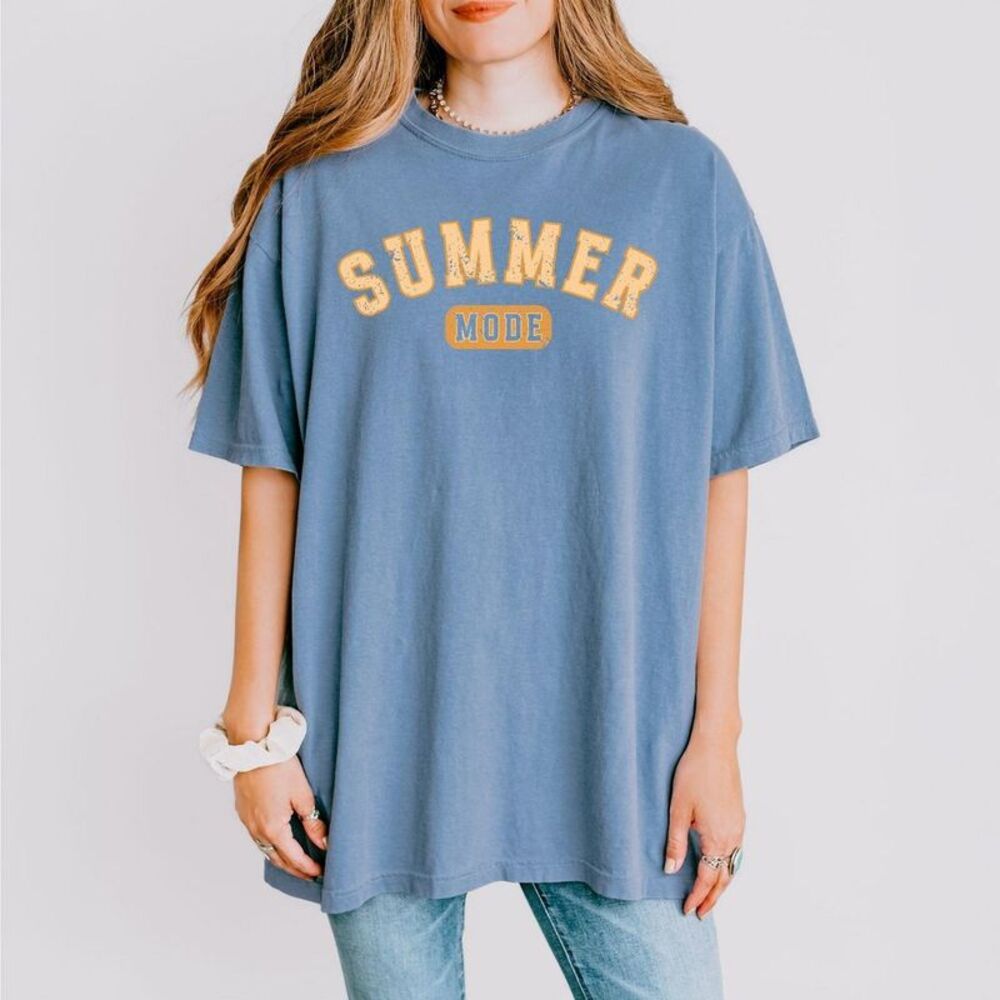 - Women's Garment Dyed Graphic T-Shirt - Summer Mode Distressed - Blue Jean - S